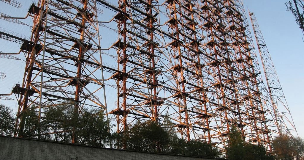 The abandoned giant Duga-3 system antenna near prypiat