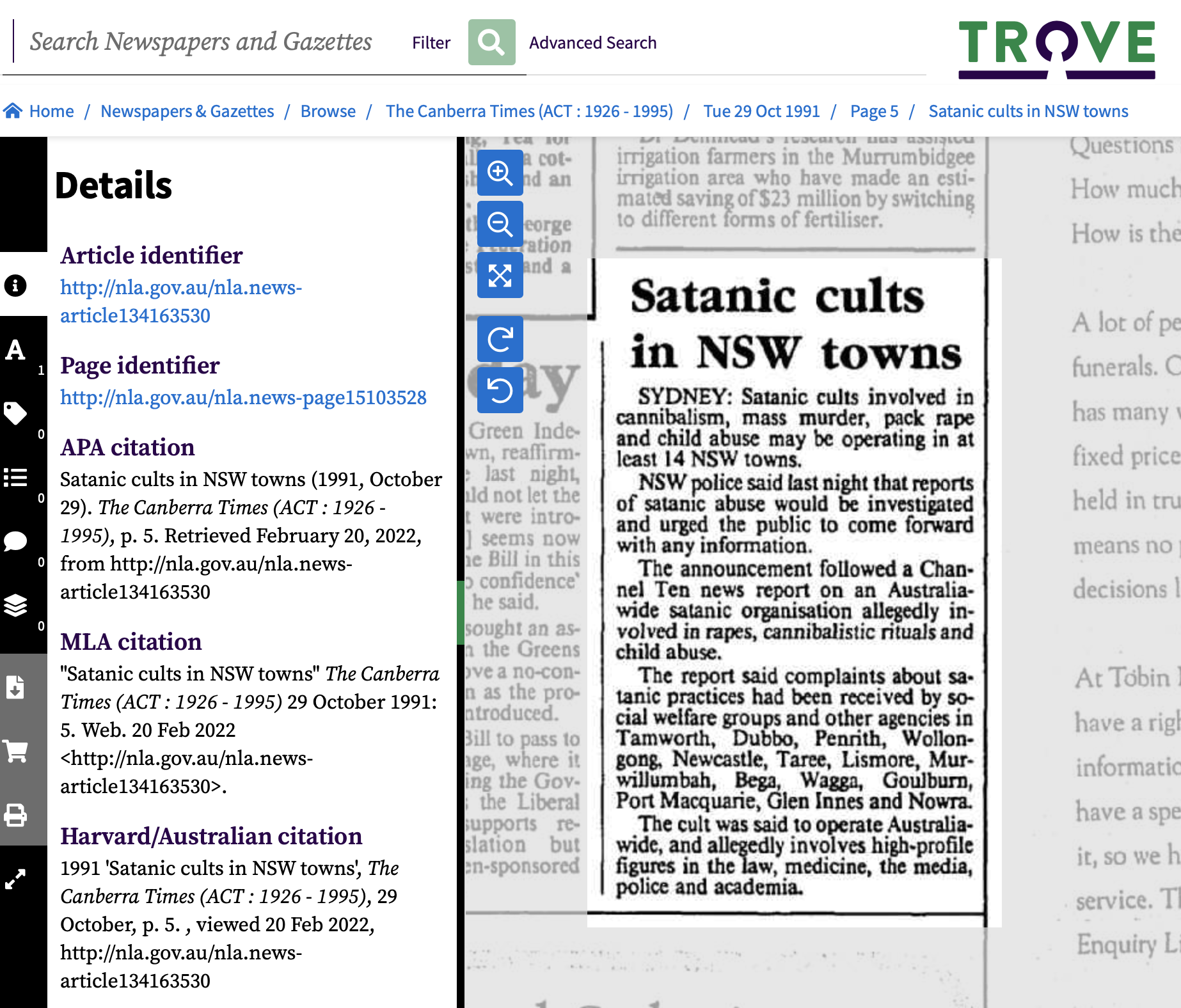 1991 News Proves Police Investigated Australian Satanic Cannibal Pedo Cult – Fiona Barnett