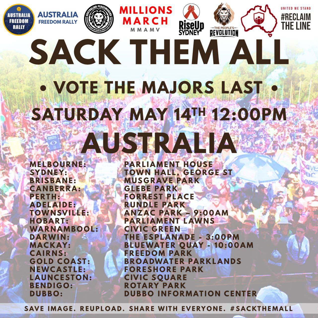 Freedom Rally across the nation May 14 to sack them all | Cairns News
