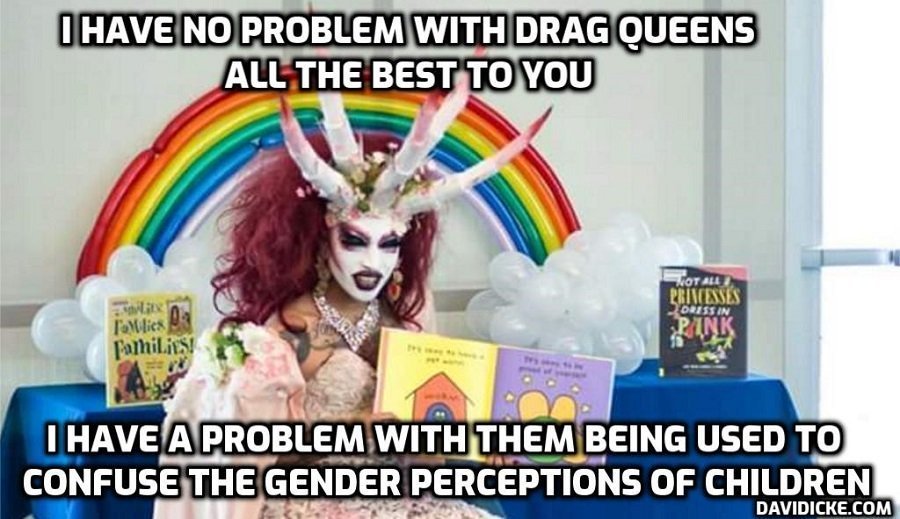 Astonishing moment little girl sat on adult’s knee TIPS drag queen baring huge synthetic breasts during ‘family-friendly’ drag event at Michigan gay venue – David Icke
