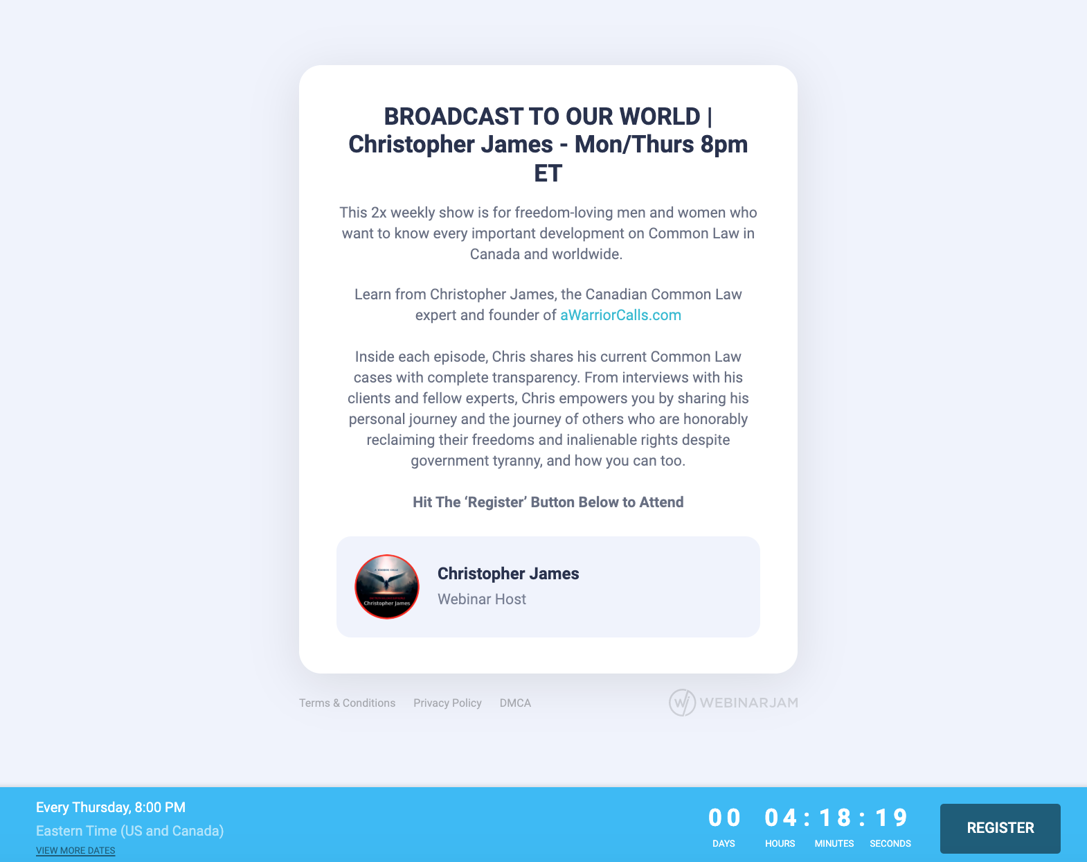 BROADCAST TO OUR WORLD | Christopher James - Mon/Thurs 8pm ET